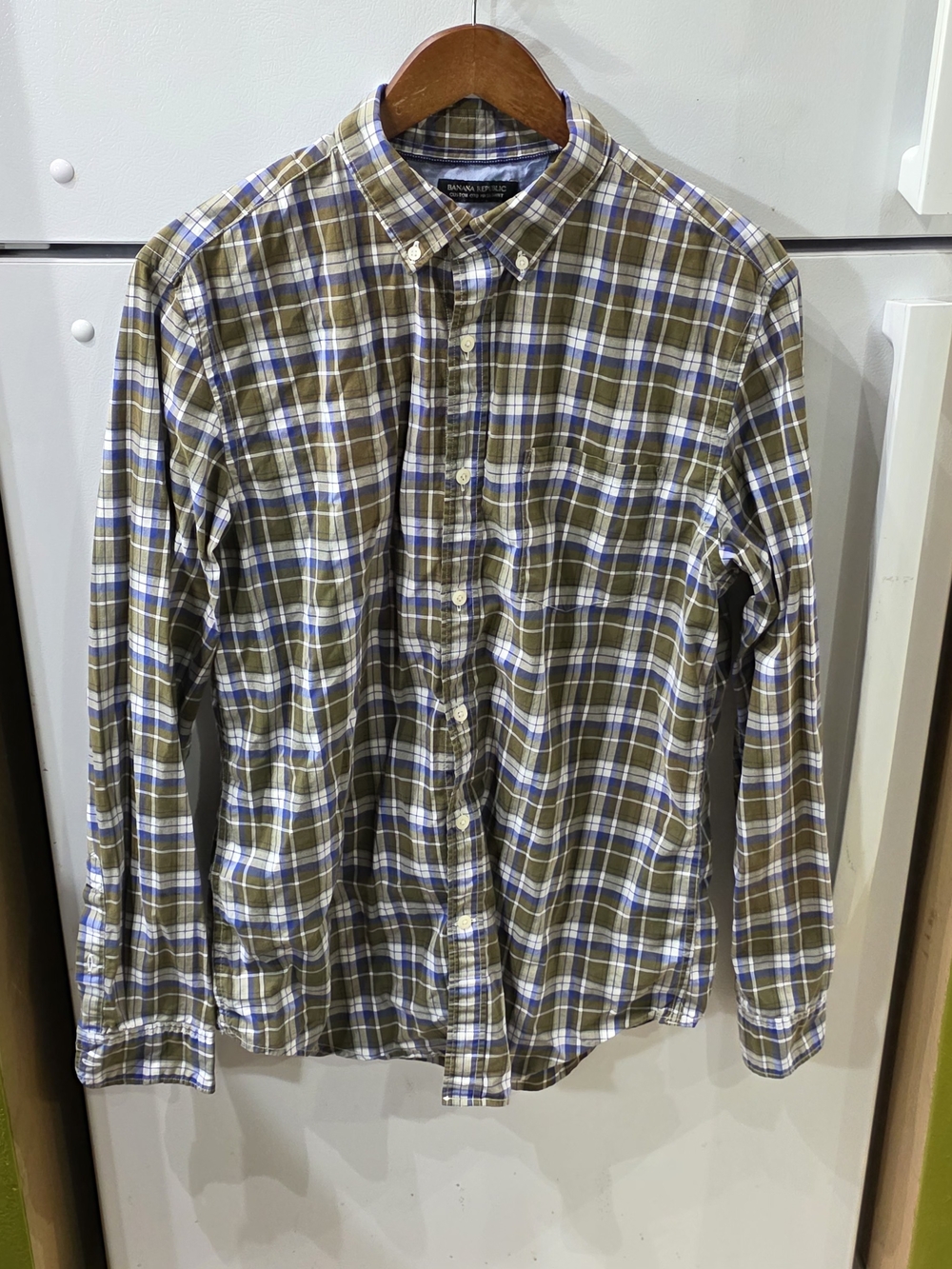 Banana Republic Olive Green Plaid Button-Down Shirt